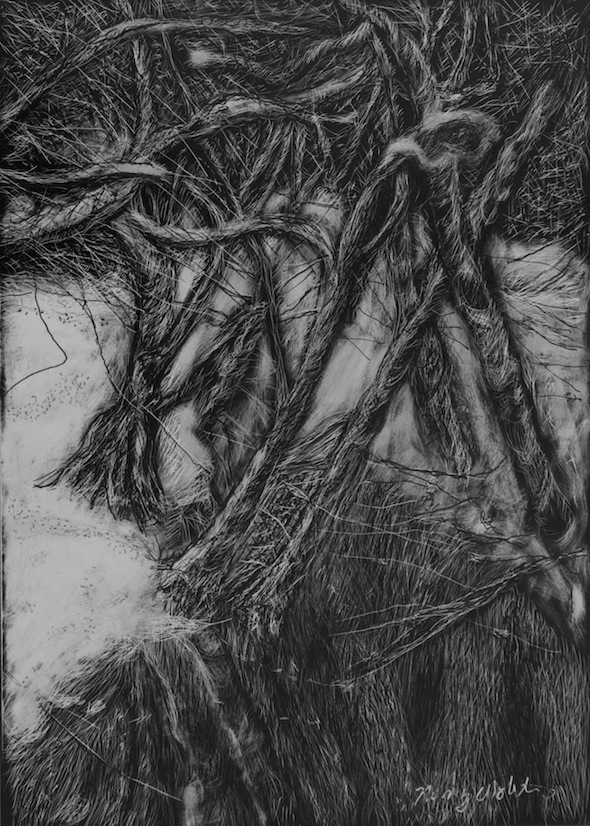 A Tangle, scratchboard, 7"H x 5"W 