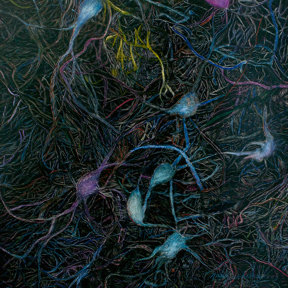 Crazy Neurons, scratchboard and ink, 8" x 8", 2015