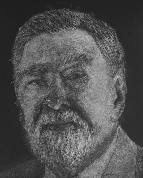 Dad, scratchboard, 10" x 8",  2015 